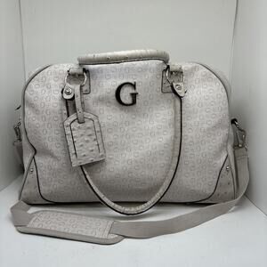 Guess Faux Leather Ostrich Satchel Tote Overnight Bag Gray 17x12x7